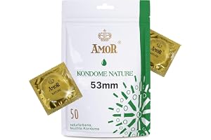 AMOR NATURE Premium-kondomer, perfekt passform och lämplig storlek för alla – Ø 53 mm, Genomskinliga, Förpackning med 50