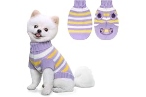Lyneun Hundepullover, Gestrickt Hunde Pullover Kleine Hund, Warm Pullover für Hunde, Gestreifter hundepulli, Bequem und Weich Winter Welpenpullover für Kleine Hunde und Katzen (Lila, L)