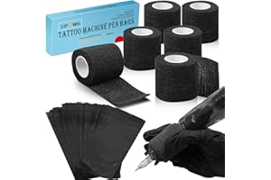 EIPTWH 200PCS Fundas para Bolígrafos con 6PCS Cintas de Agarre para Tatuaje,Bolsas de Colores Negros para Bolígrafos para Máquinas de Tatuaje y Envoltorios Autoadhesivos para Bolígrafos Negros