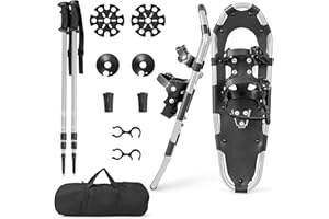 COSTWAY Snow Shoes for Men Women Youth Kids, 21/25/30 Inches Aluminum Terrain Snowshoes with Anti-Shock Trekking Poles and Carrying Bag, Mountain Equipment Hiking on Snow
