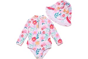 Mazuliso Baby Bambina UPF50+ Costume da Bagno Intero Maniche Lunga con Cerniera e Cappello