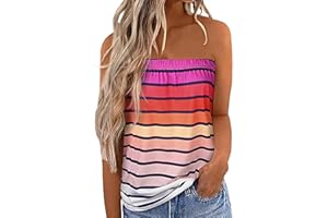 ANGGREK Tubka w paski dla kobiet, seksowny top bez ramiączek, luźny tank top, bez rękawów, bez falbanek, na lato, urlop