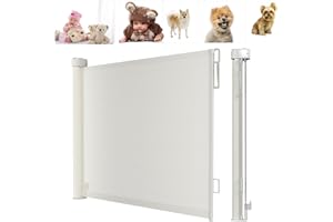 VickyHome Stair Gate For Baby, Metal Extra Wide Baby Gate Mesh Retractable Dog Gate Stairways/Hallways/Indoor/Outdoor, One Hand Operation, Safety Locking Mechanism, 130cm * 88.9cm (L*W), White