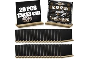 MUXHEL 20PCS Mini Chalkboard Signs 15x13 cm Mini Chalk Boards with Stands Wooden Small Chalk Boards Mini Blackboards for Message Signs School Wedding & Party Event Decoration