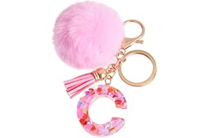 Vorysum Llavero con Letra Llavero Inicial Regalo de niña Mujer Bola Peluda Llavero Decorar para Bolso Mochila Llavero con Borla Dorada Llavero Mujer