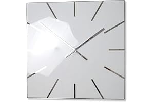 FLEXISTYLE Nowoczesny duży zegar ścienny Exact 50 cm, szkło akrylowe i lustro akrylowe, cisza, do salonu, sypialni (biały)