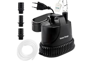 EXLECO Bomba Aguas Sucias Bomba Sumergible 800L/H 15W 220V Achique Agua Pequeña Fuente Exterior Presion de Agua para Piscina Estanque Jardin con 2M Cable 1 Manguera 2 Boquillas
