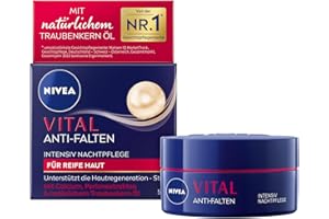 ‎NIVEA NIVEA VITAL Anti-Falten Intensiv Nachtpflege für reife Haut, Gesichtspflege mit Calcium, Perlenextrakten & natürlichem Traubenkern Öl, Nachtcreme zur Unterstützung der Hautregeneration (50 ml)