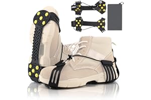 byhsports Anti-Rutsch-Eisstollen Schuh Spikes,Schuhkrallen Steigeisen für Schuhe mit Verstellbarer Schnur, Starke Traktion Steigeisen 12 Stahlstollen, für Schuhe und Stiefel, Schnee-EIS-Wandern (XL)