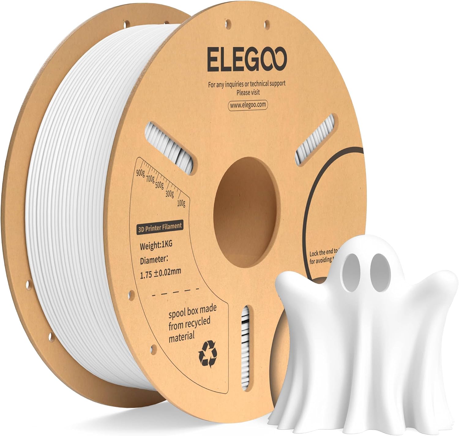 Qualité de Fabrication & Durabilité : ELEGOO PLA Filament 1 75mm White 1KG PLA Plus