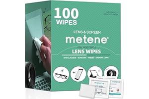 Metene 100 Pack Lens Cleaning Wipes, Pre-Moistened and Individually Wrapped Eyeglass Wipes, Glasses Cleaner for Eyeglasses, Camera Lens, Tablets, Phone, Computer Screen and Other Delicate Surfaces