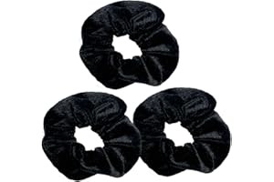 Jxuane Velvet Scrunchies, 3 Pack Black Scrunchies for Women - Soft Elastic Hair Bands, Ponytail Holders