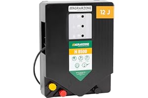 Agrarzone Dispositivo di Recinzione Elettrica N8500 230V, 12 Joule - Dispositivo per Recinzione elettrica Extra Potente 10.000V - Controllo LED