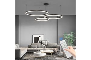 ‎MIKERU Mikeru Moderner Led Pendellampe, Wohnzimmerlampe 20+40+60CM Verstellbare Runde Pendelleuchte, 100w 3-Ring Kreisförmige Led Hängelampe Mit Memory-Funktion 10%-100% Dimmbarer Kronleuchter Kücheninsel