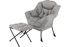 ‎COSTWAY COSTWAY Sessel mit Hocker, Relaxsessel mit Armlehnen, Seitentasche & Fußstütze, Loungesessel, Fernsehsessel, gepolsterter Ohrensessel für Wohnzimmer, Schlafzimmer, Büro (Grau)