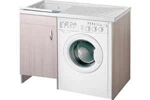 Negrari Eco Lavatoio Coprilavatrice Montato Vasca Lavatrice Colore Olmo Anta Battente Mobile Legno Nobilitato Idrofugo Vasca Asse Plastica Interno Bagno Lavanderia