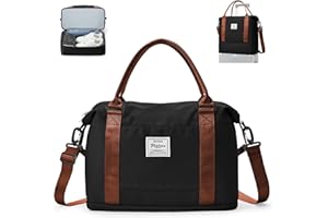 WEPLAN Bolsa de Viaje 40x20x25 Ryanair Maletas de Viaje Bolso de Viaje para Mujer Avion Bolsa de Mano Equipaje Bolsas de Deporte Bolsa de Gimnasio con Compartimento de Zapatos Duffle Bag,Negro Marrón