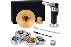 LEEGOHI Kit de Fumeur de Cocktail avec Torche, Fumeur de Boissons avec 4 Saveurs de copeaux de Bois, kit de Fumeur de Whisky pour Infuser des Cocktails, Fumeur de Cocktails Portable (sans Butane)