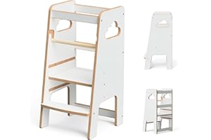 MAT-HAUS FURNITURE AND HOME DECOR Tour d'apprentissage | Tour d’Observation pour Enfants à partir de 1 an | Kitchen Helper | Hauteur réglable pour Enfants | Capacité de Charge 50 kg | Marchepied | Montessori (Blanc 3)
