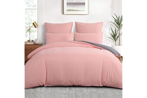 Aisbo Funda Nórdica Cama 180 - Funda Edredón Reversible 240x260 con 2 Fundas Almohadas 50x75 cm, Microfibra, Rosa y Gris