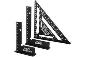 CELZYLU Squadra da Falegname 180mm Righello Triangolare Metrico in Alluminio, Squadrette da Combinata 45°-90° + 2 Squadra L, Quadrato Carpentiere ad Alta Precisione per Falegname, Ingegnere, Conciatetti