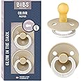BIBS Colour Night Glow in The Dark Soother 2-Pack, BPA Free Dummy Pacifier, Round Nipple. Natural Rubber Latex, Made in Denmark, Size 1 (0-6 Months), Vanilla Glow