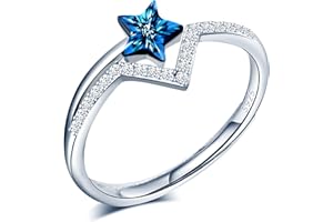 CPSLOVE Damen Mädchen Ringe, 925 Silber ringe, Blauer Kristall stern ringe, Eingelegter Zirkon, Ringe öffnen, Einstellbare Größe, Hochzeitsring, Verlobungsring, Geeigneter Fingerumfang: 49-57mm