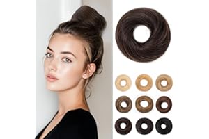 SEGOHAIR 17G Haarteile Echthaar Mit Gummiband Unordentlicher Dutt Donut Accessoire Gerades Haar Für Damen Dunkelbraun Duttformer Echtes Remy Haar Hochsteckfrisuren Chignon