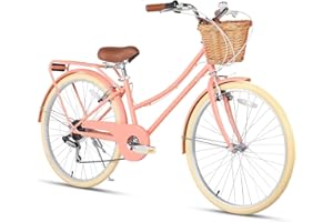 Glerc Missy 20" 24" 26" Pouces Fille Cruiser Shimano 6 Vitesses Hybrid vélo de Ville pour Les Jeunes de Plus de 6 Ans avec Panier en Osier léger, Plusieurs Couleurs