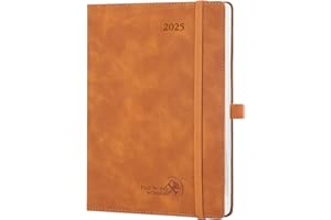POPRUN Agenda 2025 Semainier et Carnet de Notes Moyen 22 x 16,5 cm - Couverture en Cuir Weekly Planner D'Jan 2025 à Déc 2025, Onglets Mensuels, Papier 100 g/m², Marron-BN