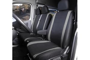 Rebeca Shop Fundas universales para asientos de coche para furgonetas y camiones, de 3 plazas, delanteras 2 + 1, compatibles con reposabrazos (negro y gris)