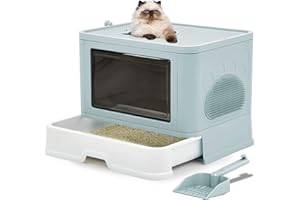 YITAHOME Grande Lettiera Gatto Chiusa, 48x38x 38cm Toilette per Gatti, Con Coperchio, Con Cassetto, Vassoio Estraibile, Paletta, Spazzola, Ingresso Anteriore, Uscita Superiore (Blu)