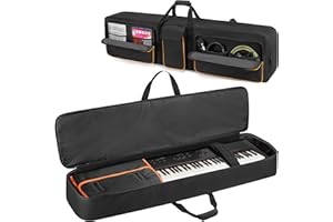 LoDrid 88 Key Keyboard Bag, Padded Piano Carry Case with 6 Bottom Feet and 3 Front Pockets for Cable, Sheet Music Travel Gig Bag with Handle and Detachable Shoulder Strap, Black