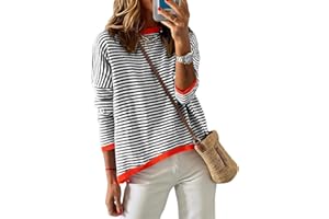 Cuptacc Jersey para Mujer A Rayas Sudadera Mujer Manga Larga Cuello Redondo AlgodóN Tops AlgodóN Casual Punto Jersey Mujer, Beigerrot