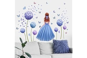HUOGEE Graz Design - Adesivo da parete per cameretta dei bambini, motivo: farfalle e fiori, per la cameretta dei bambini, per la camera dei bambini, per la casa, per la parete (blue)