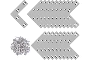 FODLON 20 szt. płaskich złączy kątowych 90 stopni, ze stali nierdzewnej, płaski łącznik w kształcie litery L, płyty perforowane ze śrubami, do mebli drewnianych (50 x 50 mm)
