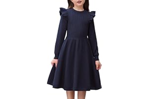 Arshiner Girls Sweater Dress Knitted Dress Autumn Winter Flutter Long Sleeve Dress A-Line Solid Color Festive Children Casual Dress