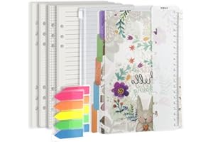 Agenda A5 - Mine de papier pour 6 anneaux - Carnet de notes Harphia à pois - Lignes - Pour 80 feuilles / 160 pages / 100 g/m² - Avec cadeaux (A5 5,59 x 8,27'')