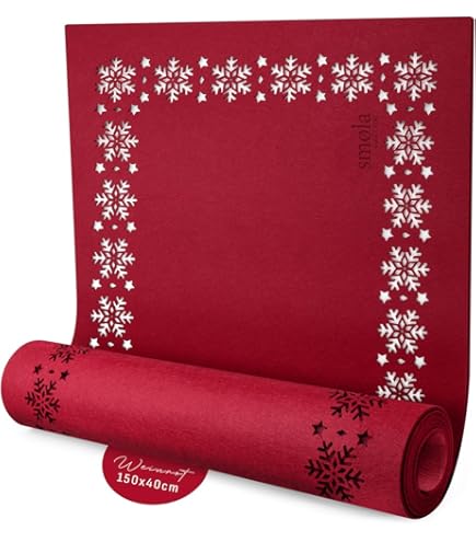 100 x 30 cm vilt tafelloper 24 x strooidecoratie sneeuwvlokken sterren tafelband tafel vilten loper als decoratie Kerstmis winter kersttafelloper ( sneeuwvlokken (rood