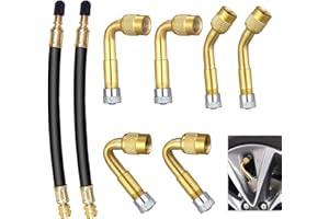 EIAIGKY 8 Piezas Extensión Válvula Neumático, Adaptador Válvula Bicicleta, Adaptador Ángulo 45° 90° 135°, con 2 Extensiones Flexibles de Goma de 180mm, Compatible con Bicicletas Motos Coches Scooters Schrader