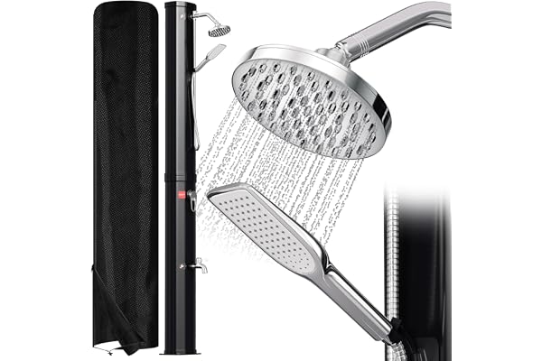 Ansobea Douche solaire de jardin 40 l avec capot de protection et douchette de main, pommeau de douche pivotant à 180°, douche intégrée à pied max. 60 °C sans raccordement électrique