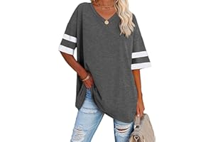 Famulily Women's Casual Round Neck Half Sleeve T Shirt Ladies Comfy Oversized Baseball Tshirts Color Block Tunic Tops