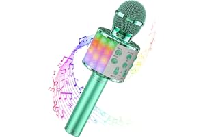 Wowstar Karaoke Bluetooth Microphone, 5 in 1 Wireless Microphone for Kids Adults, Dancing LED Lights Portable Speaker Karaoke Machine for Home KTV Party Singing (Green)