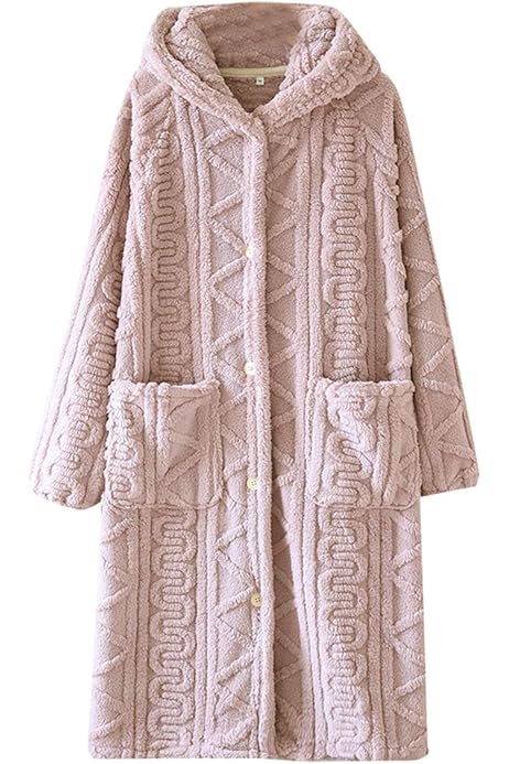 Accappatoio Lungo Con Cappuccio Per Donna - In Pile Morbido, Tasca, Cintura, Taglie S-XXL