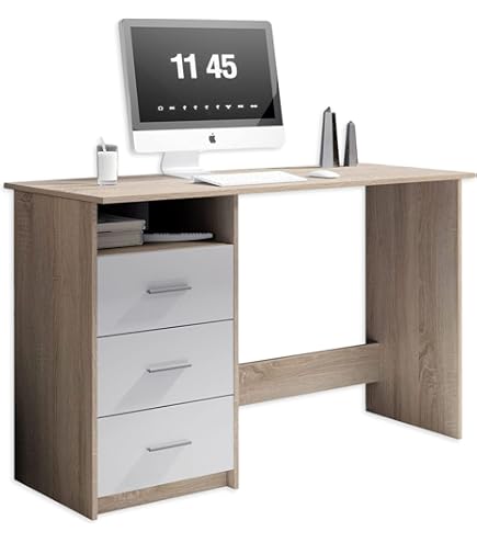 Scrivania Priscille 120x48cm - Scrittoio Moderno Con 3 Cassetti - Quercia E Bianco - Foto 2