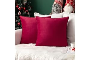 MIULEE 2er Set Samt Weihnachten Kissenbezug Flansch Kissenhülle Dekorative Sofakissen Dekokissen Umwickelte Kante Kissenbezüge Zierkissenbezug für Sofa Wohnzimmer Schlafzimmer 60x60 cm Rot