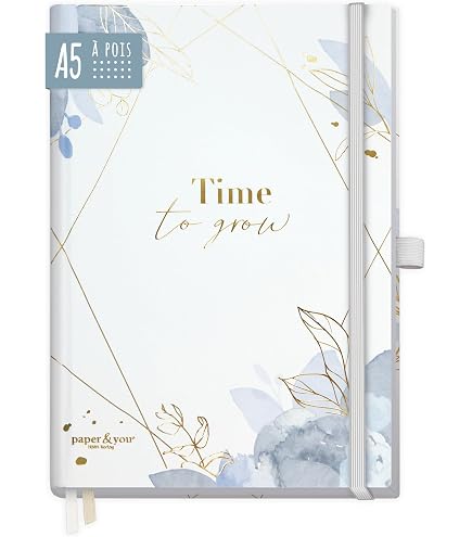 Bullet Journal A5 Premium Paper&you® Dotted Pretty Flowers - 190 Pages Papier 120g, Carnet Notes Créatif Durable