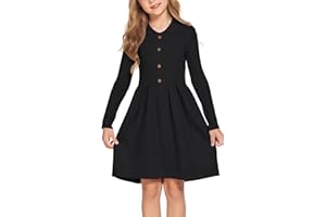 Flypigs Mädchen Pullover Kleid Strickkleid Langarm Kinder Dick Weich WinterKleid Festliches Weihnachtskleid Hautfreundlich Freizeitkleid A-Linie Partykleid mit Kragen und Knöpfen, 4-12 Jahre