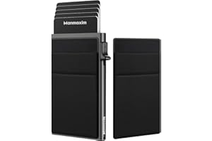 Manmaxim Credit Card Holders for Men RFID Card Holder Minimalist Slim Metal Pop up Card Wallet Black 2 Coin Pockets