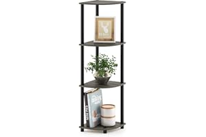 Furinno TURN-N-TUBE Corner Shelf, 4-Tier Corner Bookshelf, Display Storage Shelves with Open Shelves, for Organization and Storage, Living Room, Home Office, Garage, French Oak
